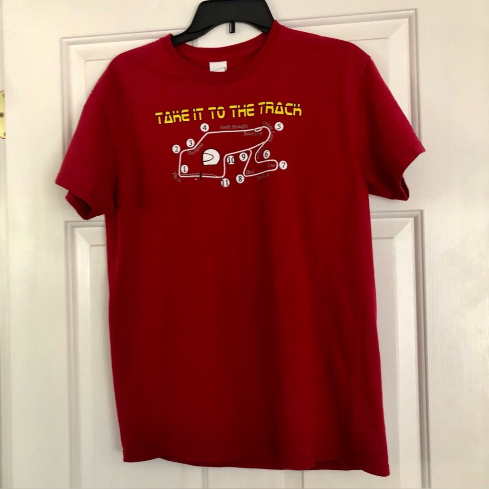 Red 'Take It To The Track' Graphic Tee Shirt Watkins Glen Track Layout Medium